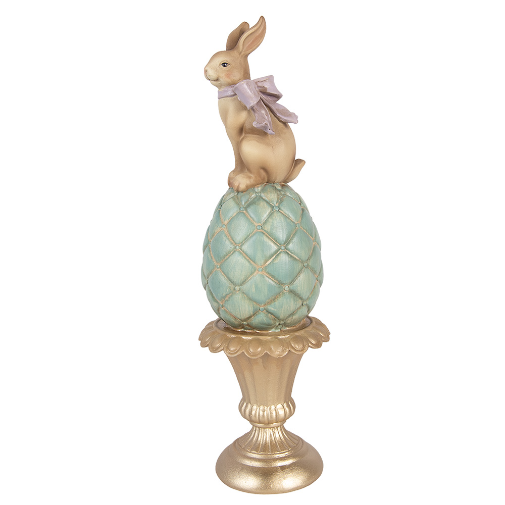 Clayre & Eef | Decoratie Konijn op ei Bruin Goudkleurig &oslash; 8x29 cm | 6PR6065