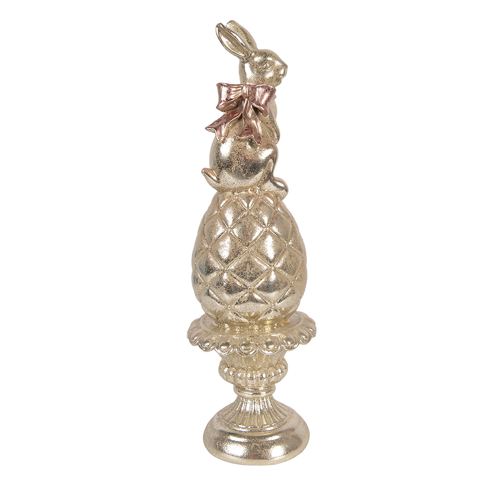 Clayre & Eef | Decoratie Konijn op ei Goudkleurig Roze &oslash; 8x28 cm | 6PR6066