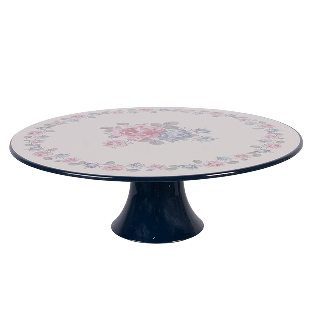 Clayre & Eef | Taartplateau op voet Beige Blauw &oslash; 29x10 cm | 66436