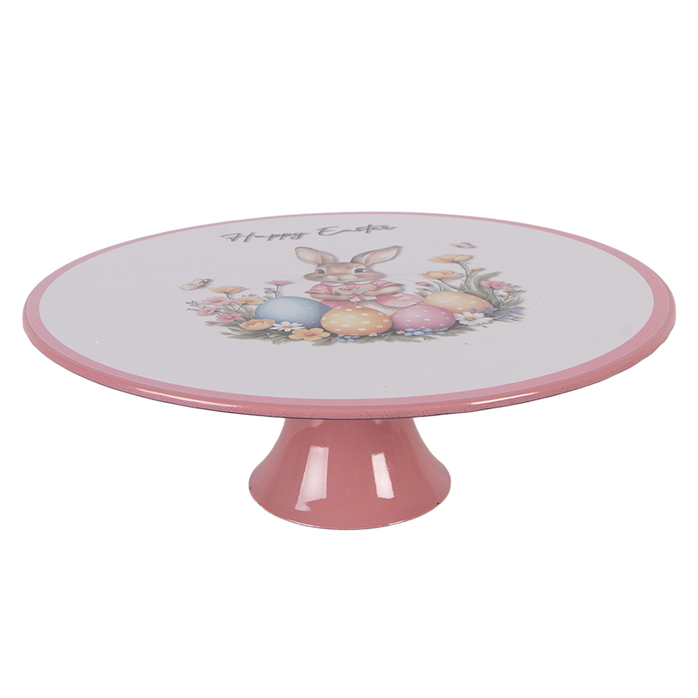 Clayre & Eef | Taartplateau op voet Wit Roze &oslash; 29x10 cm | 66437