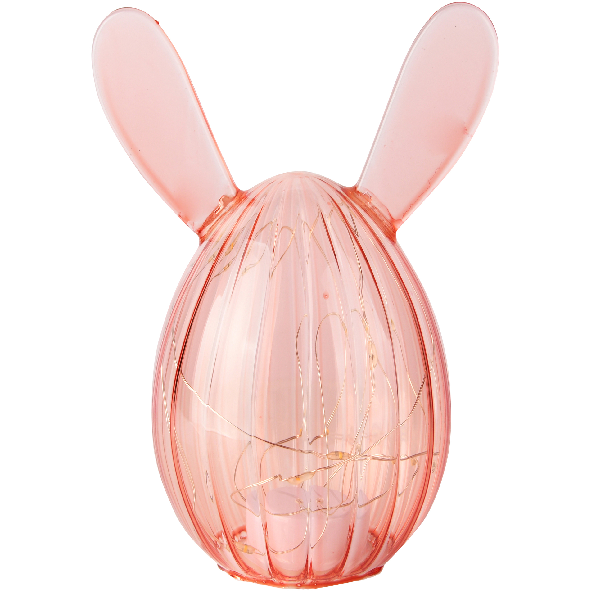 Dekoratief | Deco ei m/bunny oren, roze/transparant, glas, LED, 9x9x16cm | A260007