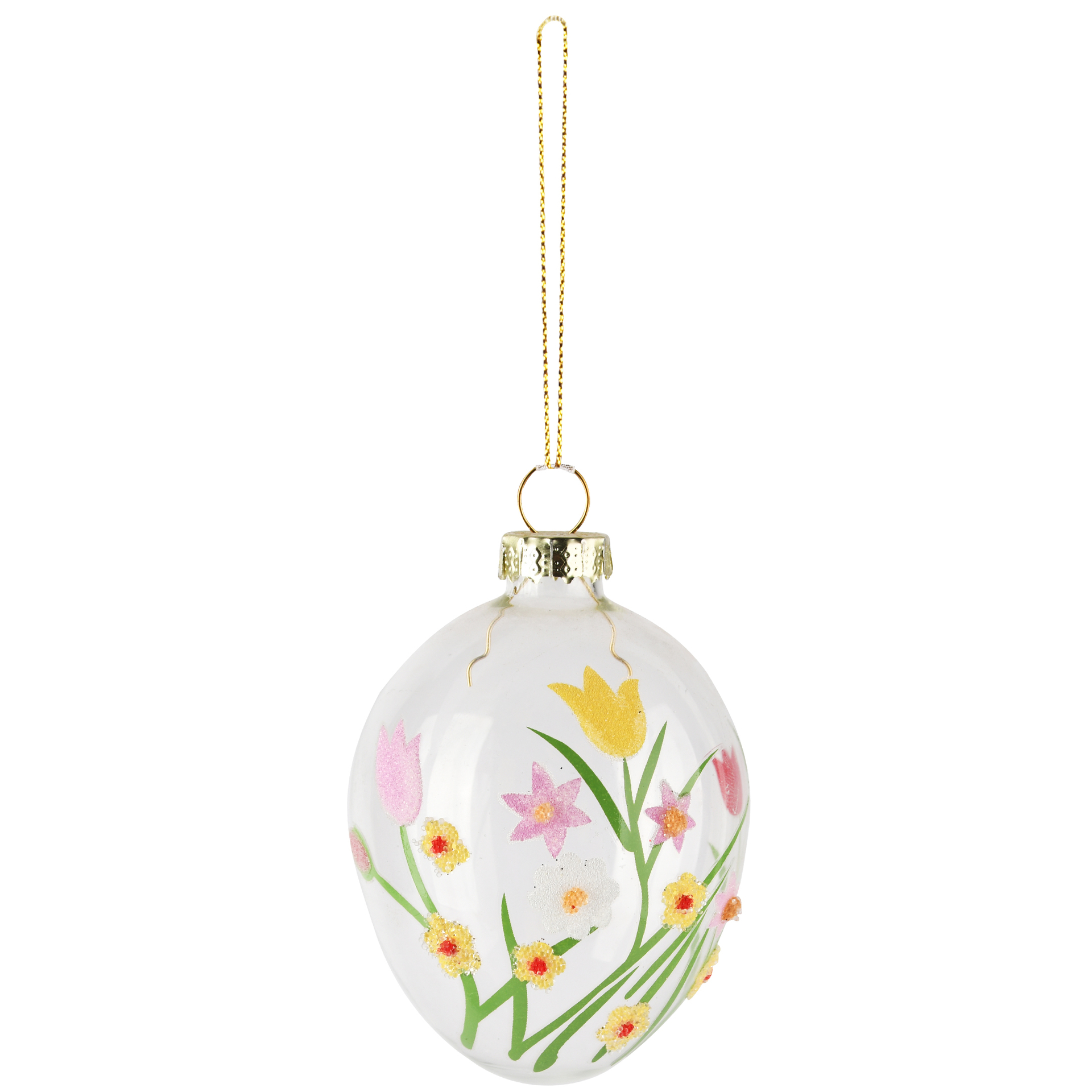 Dekoratief | Hanger ei 'Spring Flowers', transparant, glas, 6x6x9cm | A260001