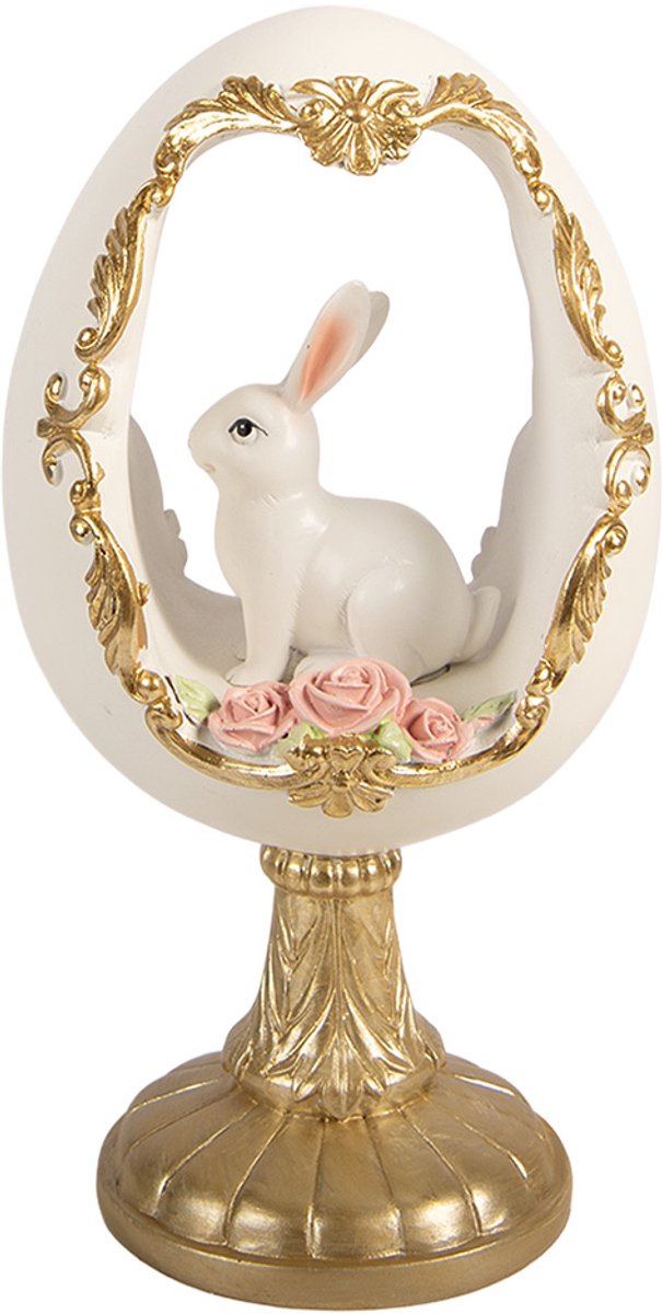 Clayre & Eef | Decoratie ei met konijn Wit Goudkleurig 12x11x22 cm | 6PR6106