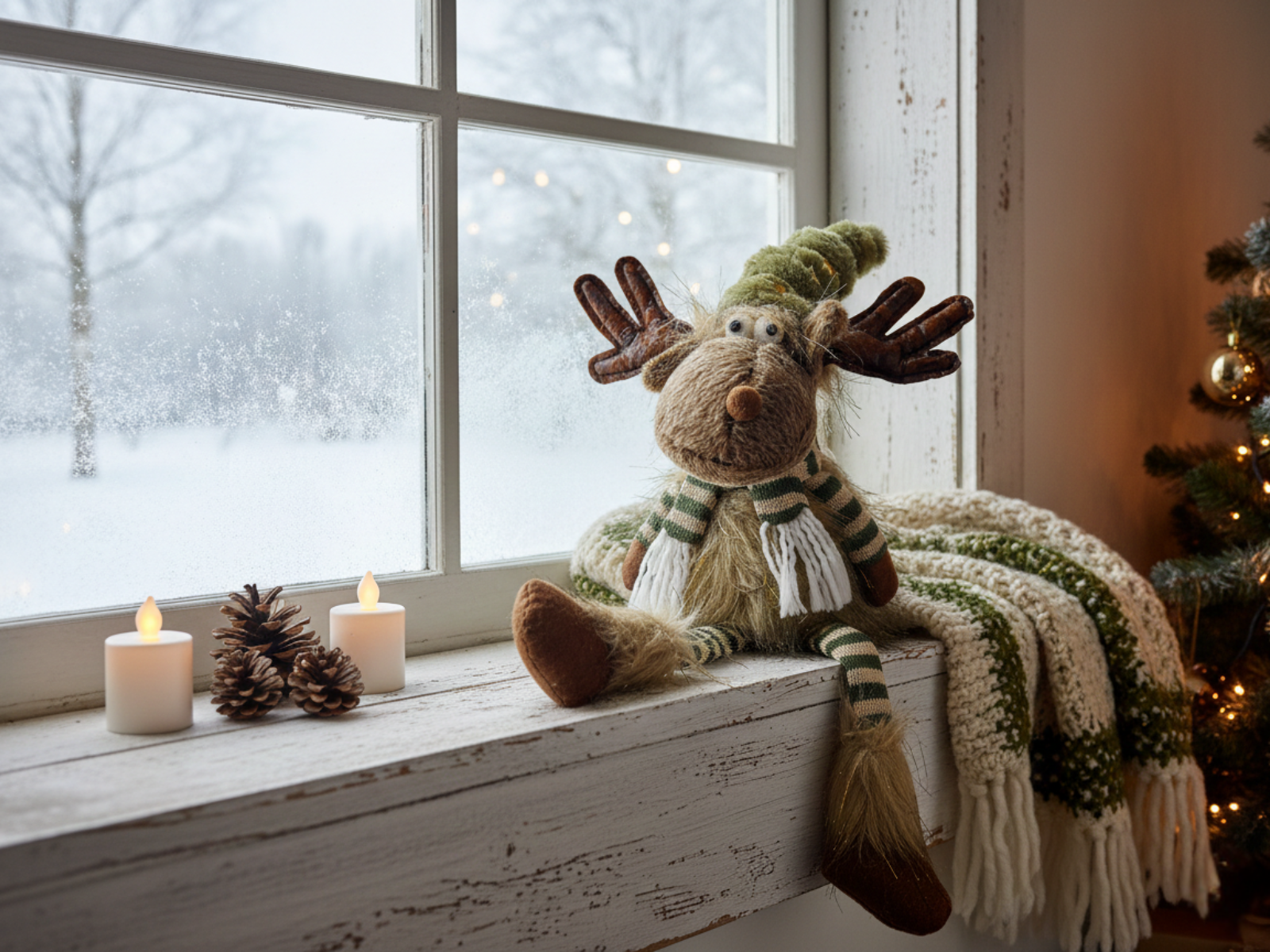 Decoratie eland knuffel zittend bungelbeentjes groen bruin 50 cm  | PL2056 | Home Sweet Home