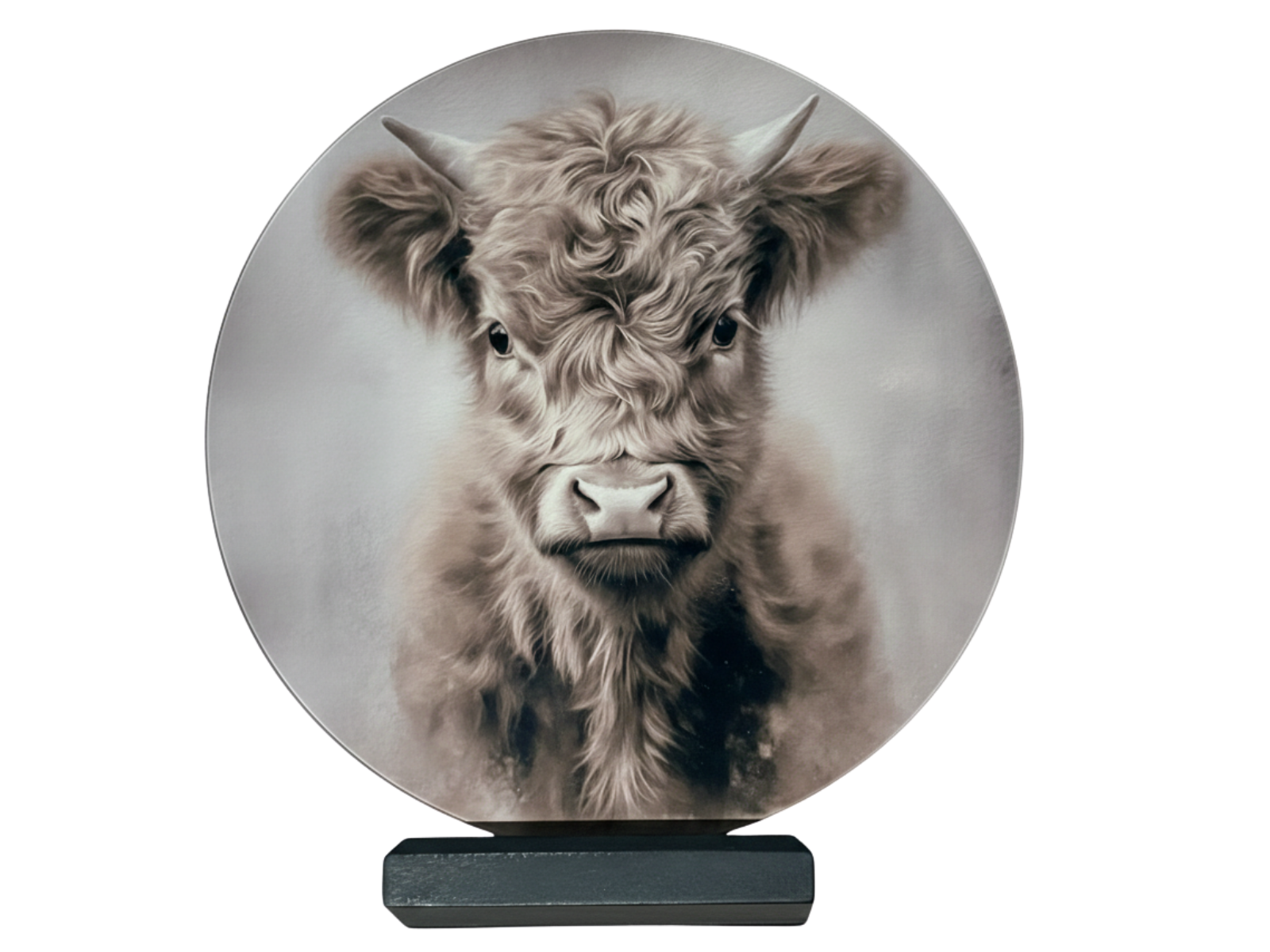 Glasschilderij schotse hooglander hang of staand met standaard ⌀ 30 cm | 494436 | Home Sweet Home