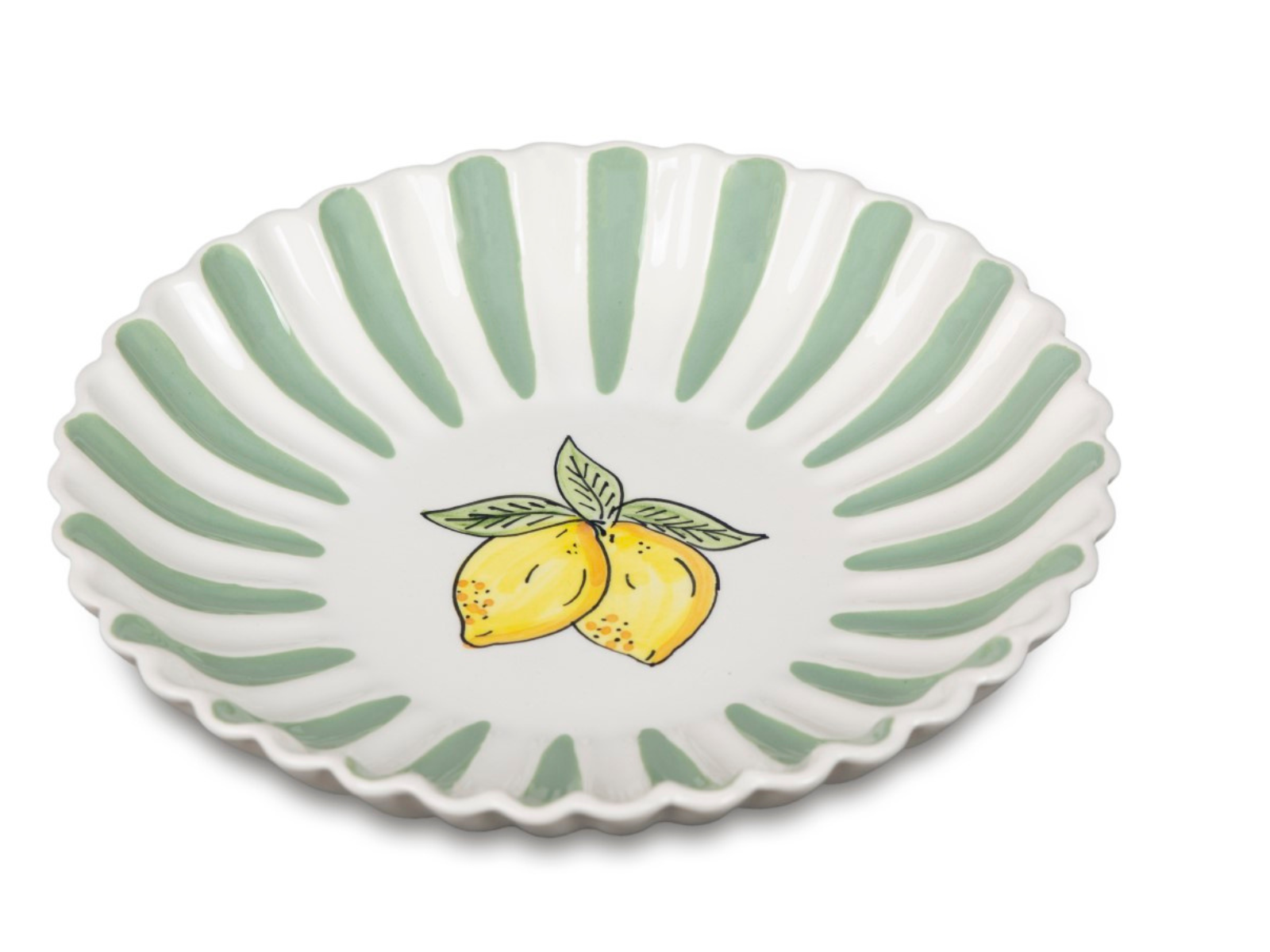Diep Bord Fruity Citron &ndash; Groen/Wit &ndash; Aardewerk &ndash; &oslash; 24 x 5 cm - Dishes & Deco