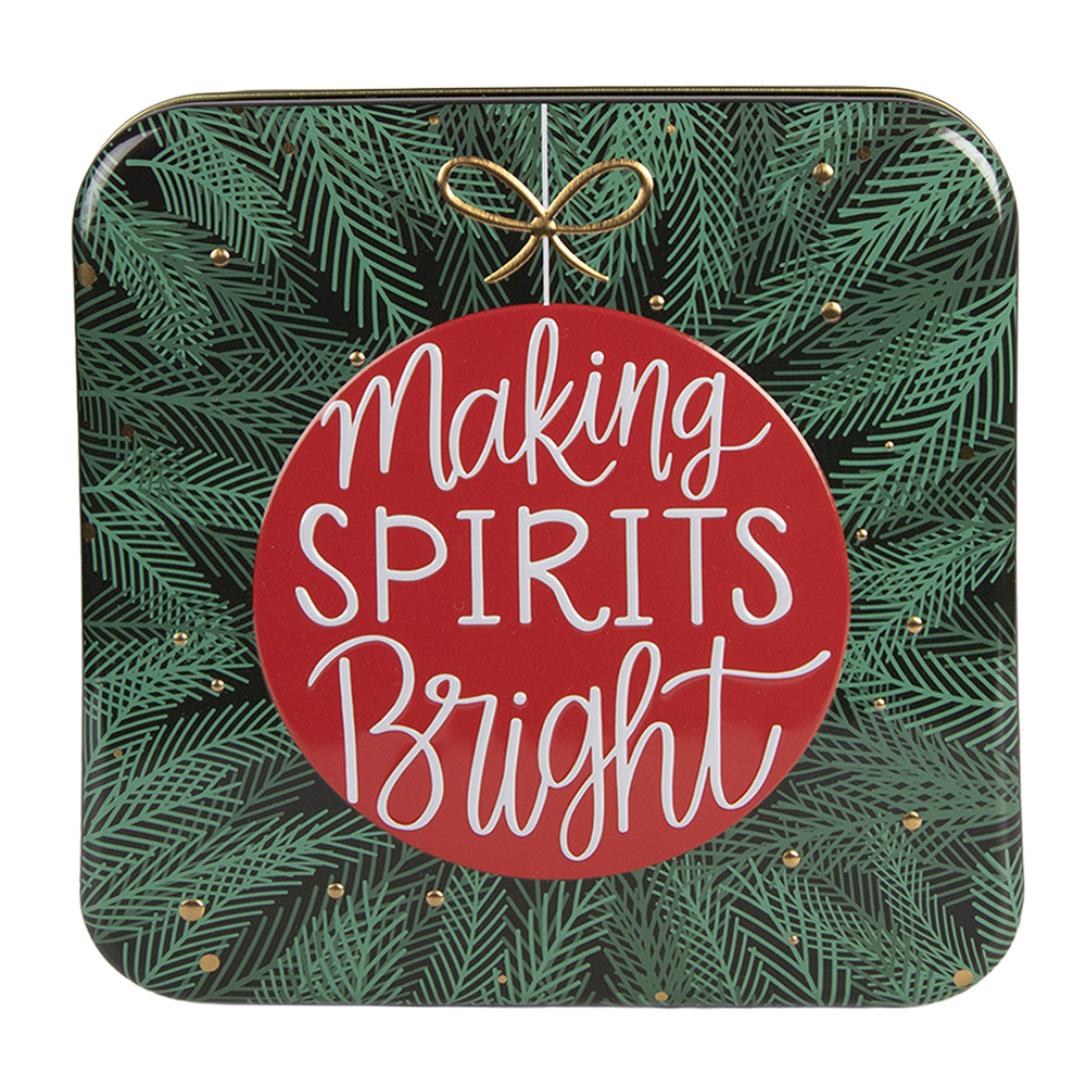 Clayre & Eef | Blikken Bewaardoos Groen Rood 17x17x6 cm | 6BL0208