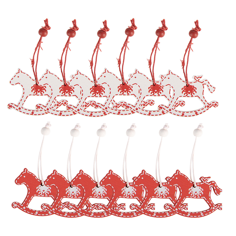 Clayre & Eef | Decoratie Hanger Hobbelpaard Rood Wit 13x13x1 cm (12) | 6H2487