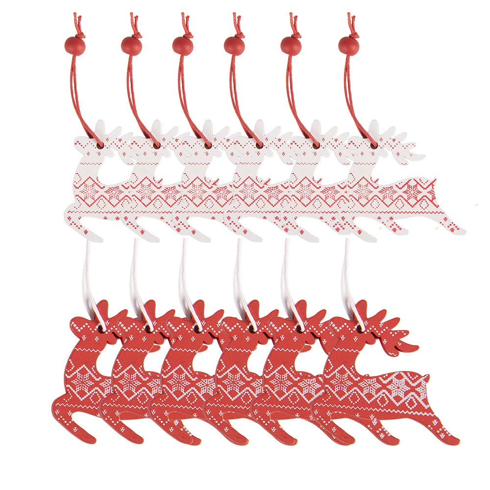 Clayre & Eef | Decoratie Hanger Rendier Rood Wit 13x13x1 cm (12) | 6H2488
