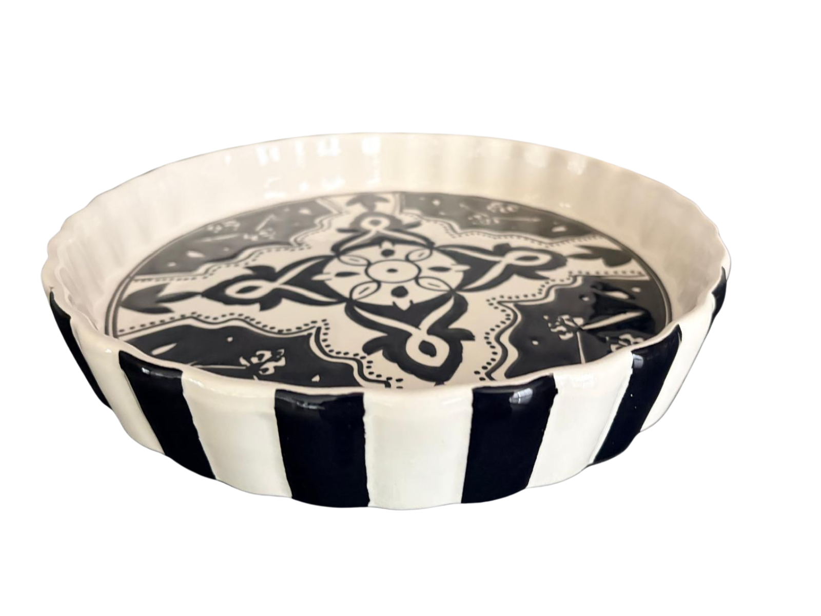 Quicheschaal taartvorm Black Fond serveerschaal handgemaakt &Oslash; 24 rond bruin wit | QU.BF.30 | Dishes & Deco