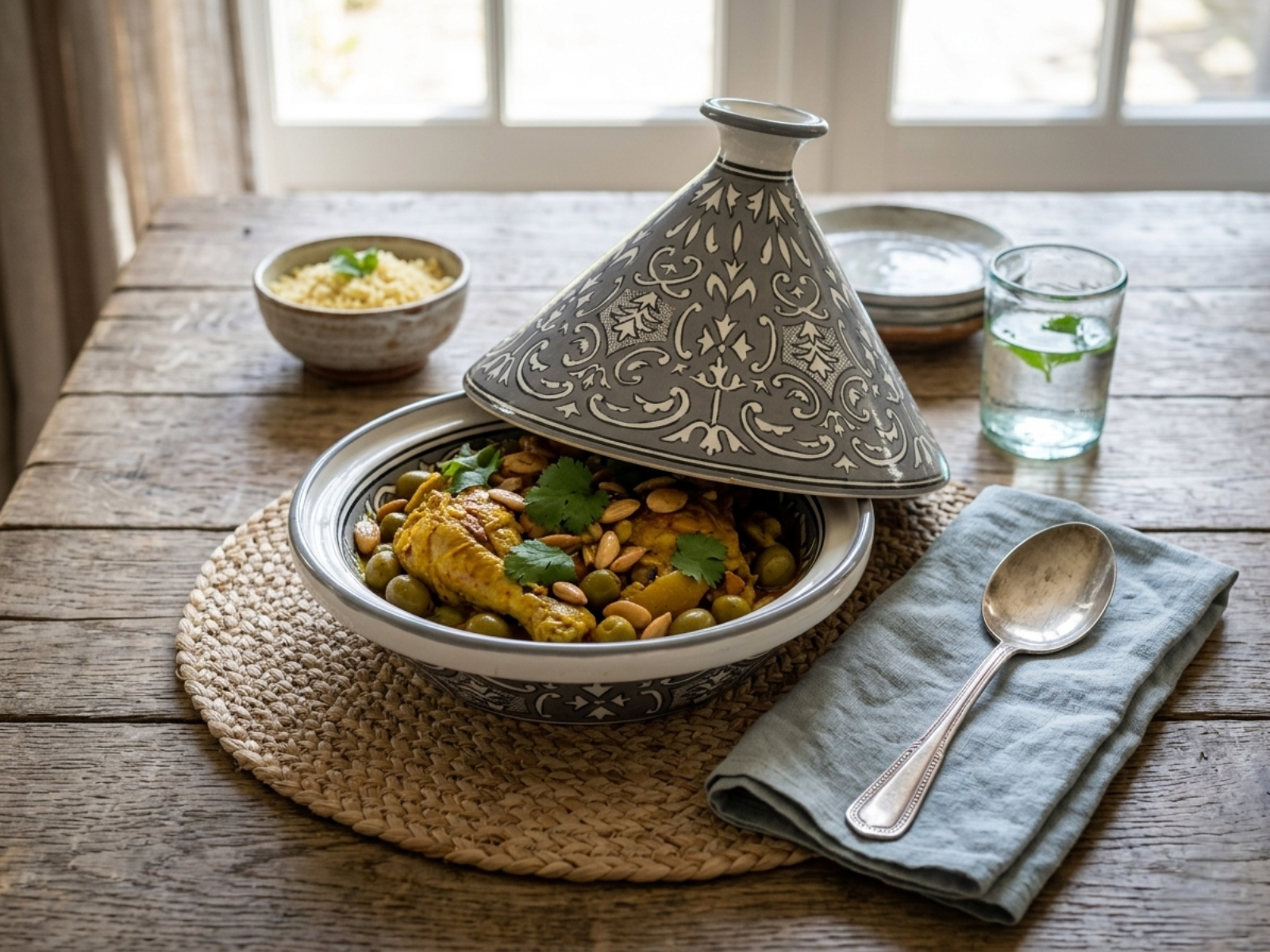 Keramische tajine 28 x 32 cm Nejma Gris - Handgemaakt | Dishes & Deco