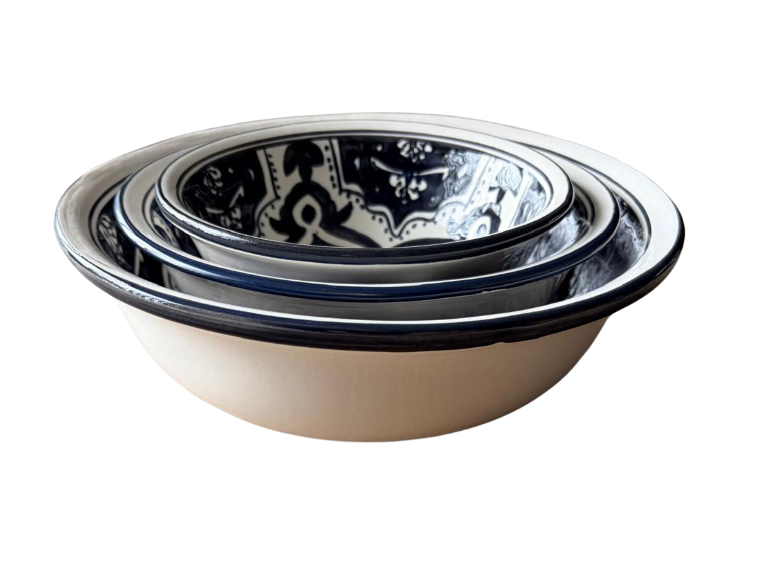 3 delige set Saladier &Oslash; 25 - 19,5 - 15,5 cm Black Fond- Handgemaakt | Dishes & Deco