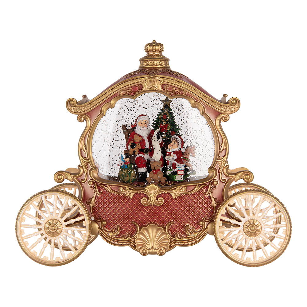 Clayre & Eef | Muziekdoos Koets met Kerstman LED Rood Goudkleurig 26x11x20 cm / 3xAA | 6PR6156