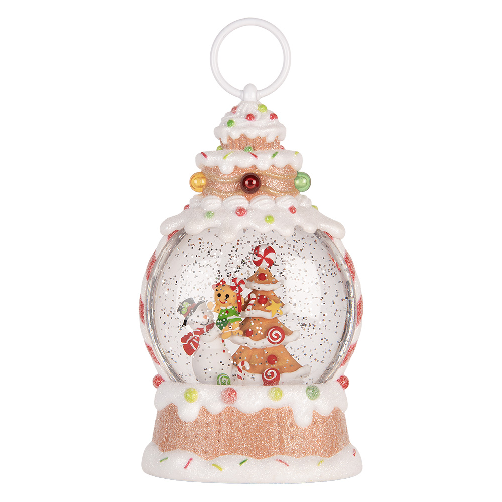 Clayre & Eef | Sneeuwbol met LED Wit Rood 13x8x22 cm / 3xAAA | 6PR6164