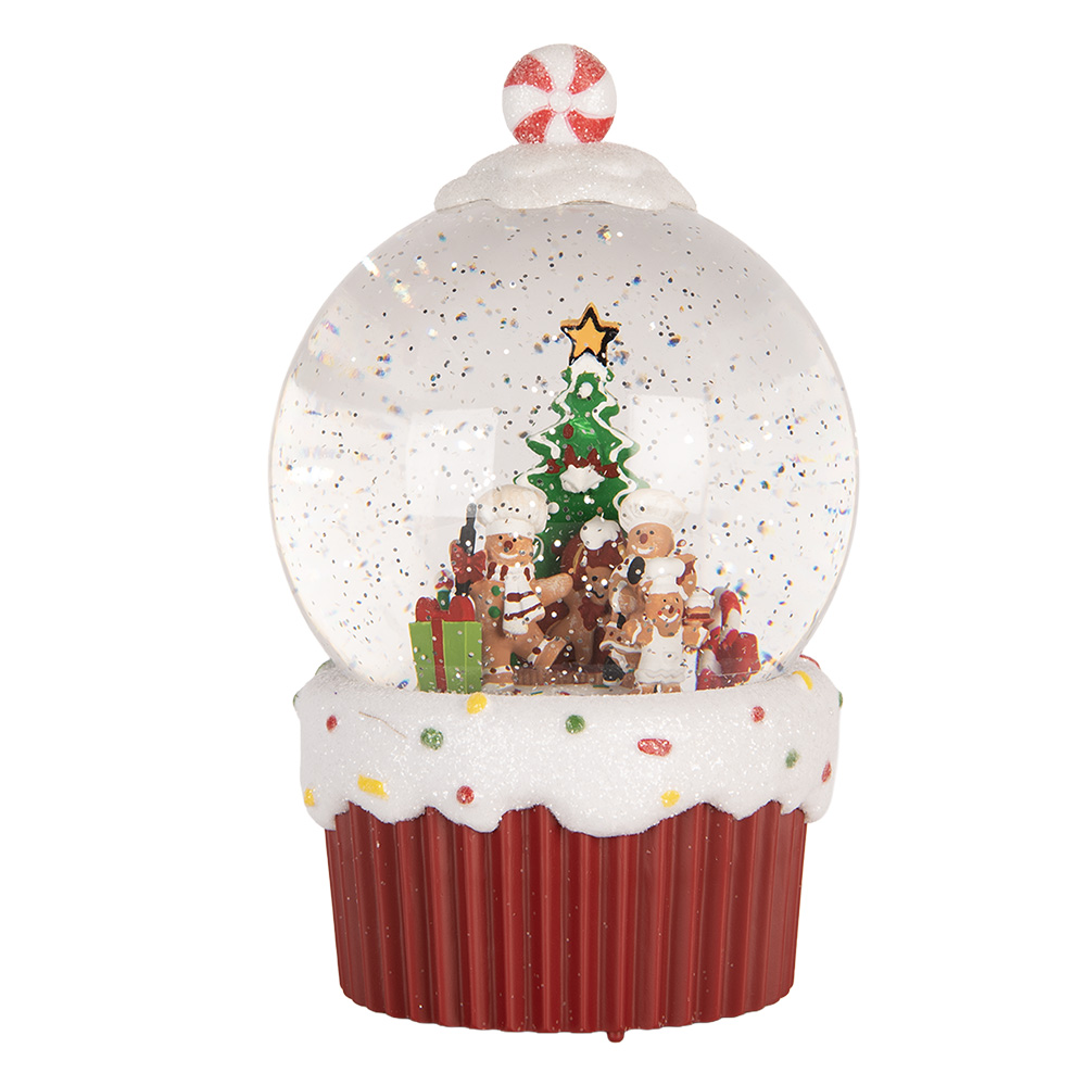 Clayre & Eef | Sneeuwbol met LED Rood Wit &oslash; 12x20 cm / 3xAA | 6PR6166