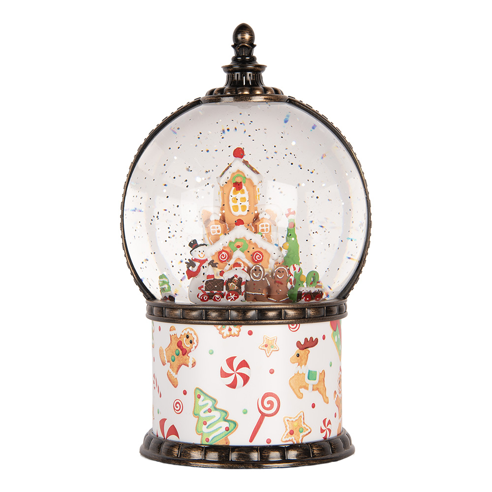 Clayre & Eef | Sneeuwbol met LED Wit Bruin &oslash; 12x21 cm / 3xAA | 6PR6173