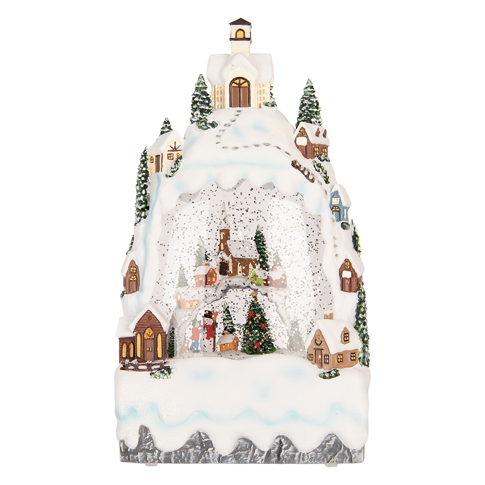 Clayre & Eef | Sneeuwbol met LED Wit Groen 15x9x27 cm / 3xAA | 6PR6180