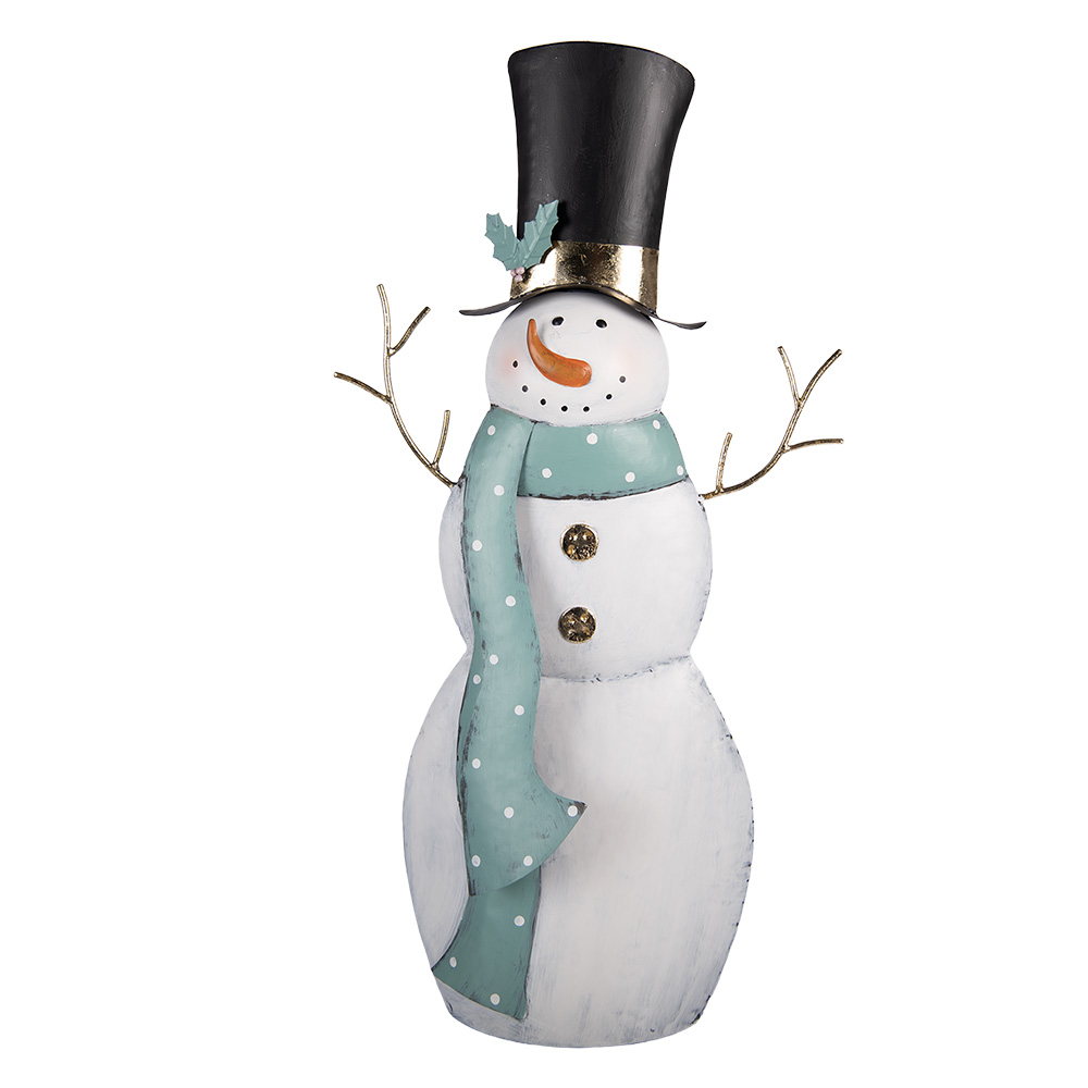 Clayre & Eef | Kerstdecoratie Sneeuwman Wit Groen 36x13x69 cm | 5Y1443