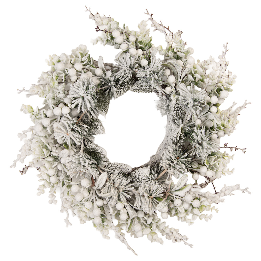 Clayre & Eef | Kerstdecoratie Krans Groen Wit &oslash; 50x10 cm | 66676