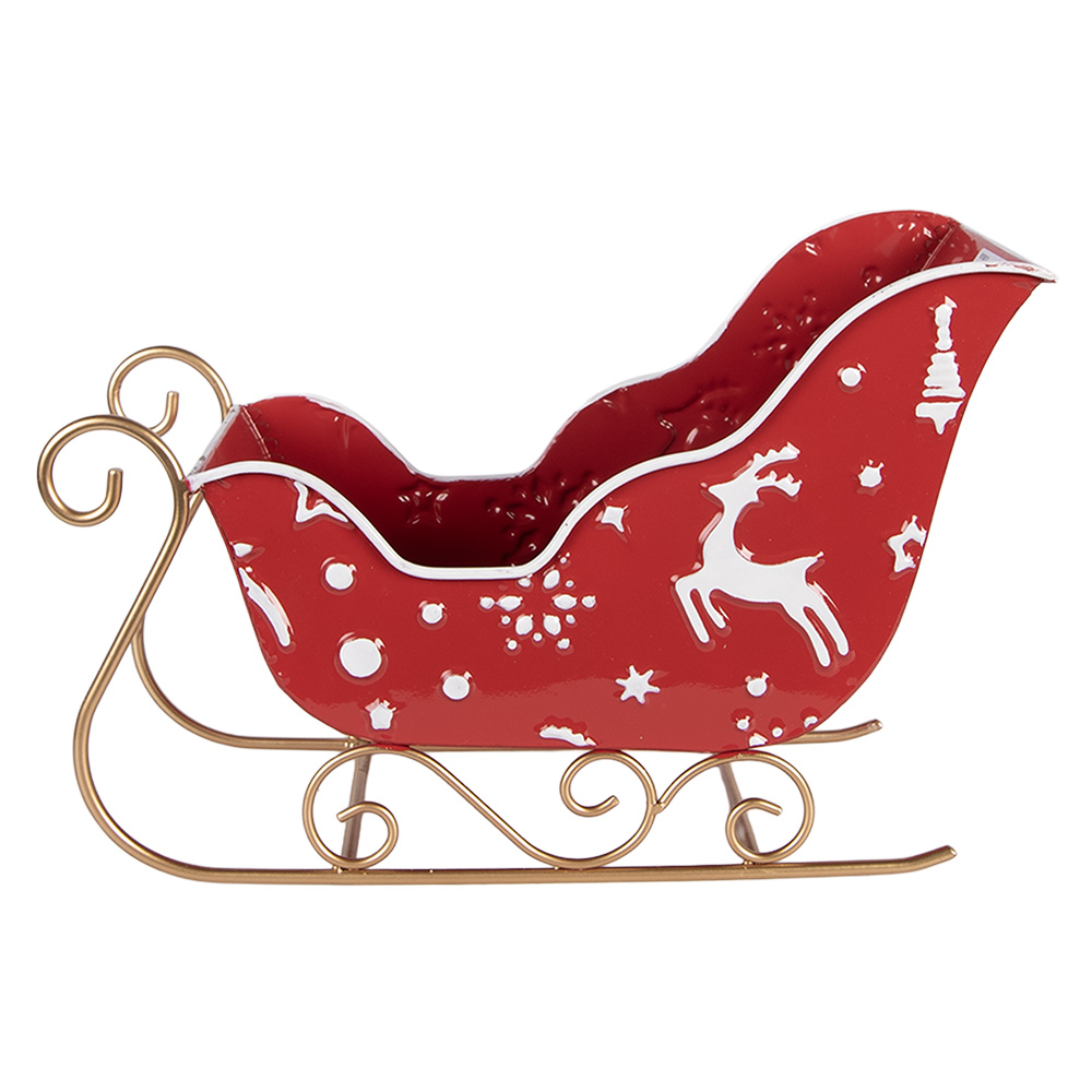 Clayre & Eef | Kerstdecoratie Slee Rood Wit 29x13x19 cm | 6Y6012