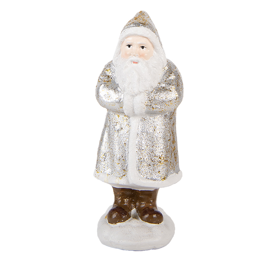 Clayre & Eef | Kerstdecoratie Kerstman Zilverkleurig Wit 7x7x16 cm | 6PR6336