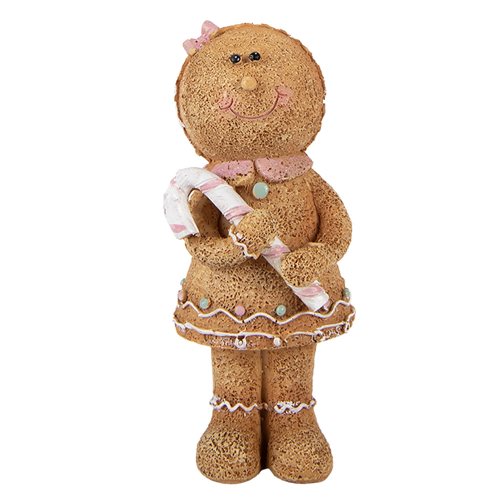 Clayre & Eef | Decoratie peperkoekpop Bruin Wit 8x7x16 cm | 6PR6438