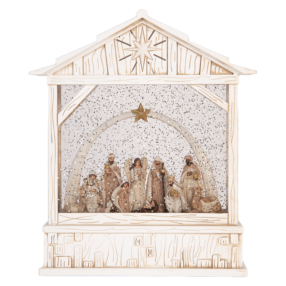 Clayre & Eef | Muziekdoos met LED Wit Bruin 22x7x25 cm / 3xAA | 6PR6190