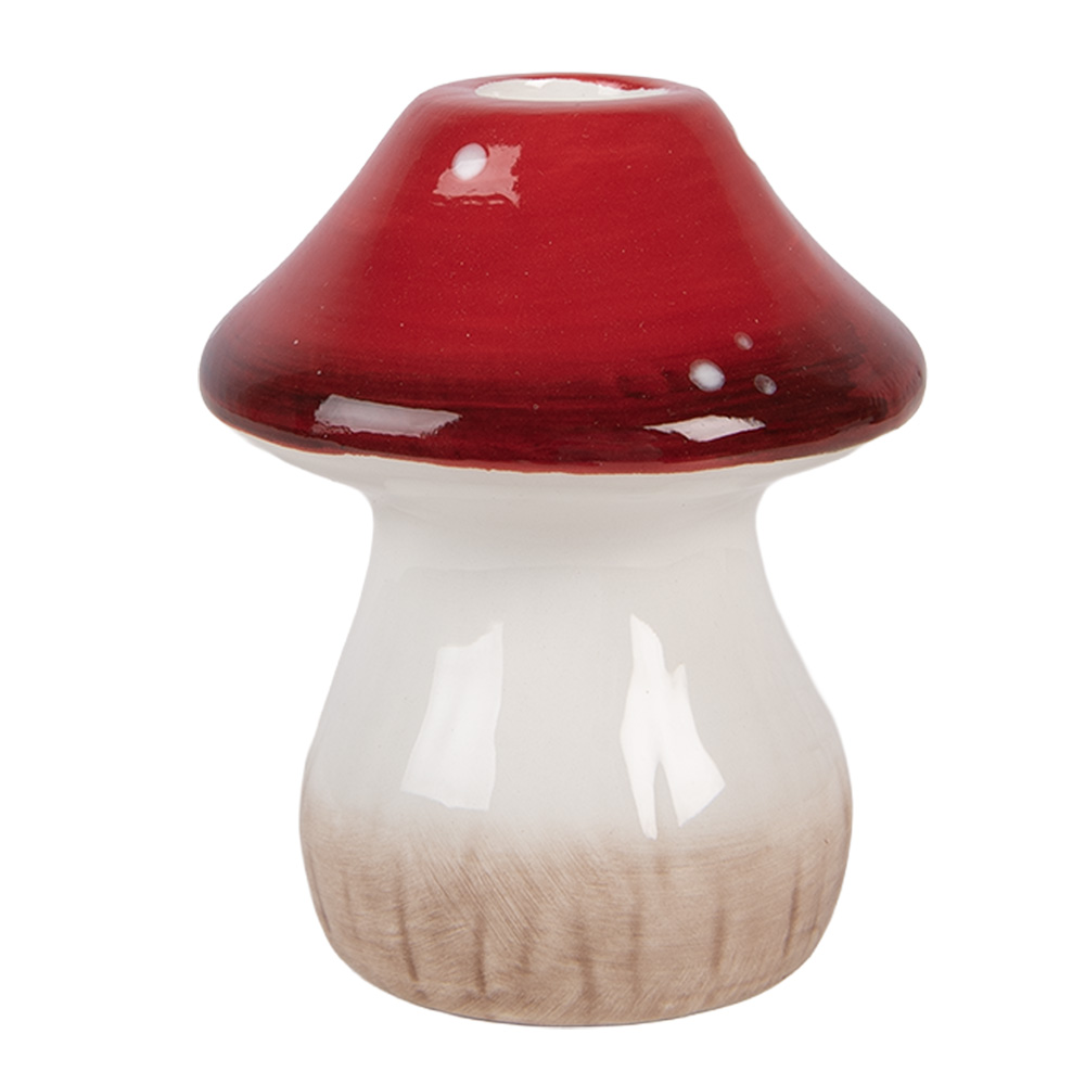 Clayre & Eef | Kandelaar Paddenstoel Wit Rood &oslash; 9x10 cm | 6CE2450