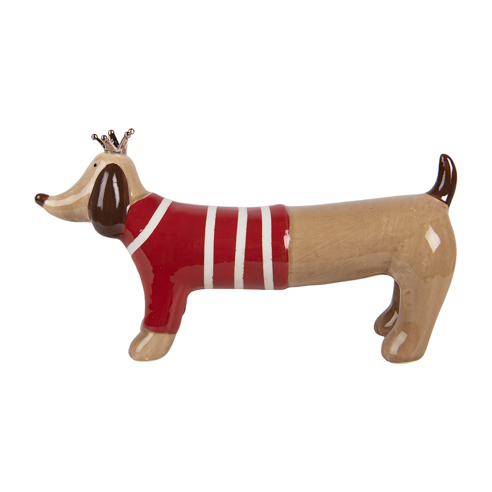 Clayre & Eef | Decoratie hond Bruin Rood 15x5x9 cm | 6CE2451