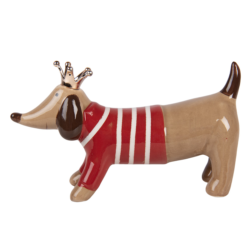 Clayre & Eef | Decoratie hond Bruin Rood 24x6x13 cm | 6CE2452