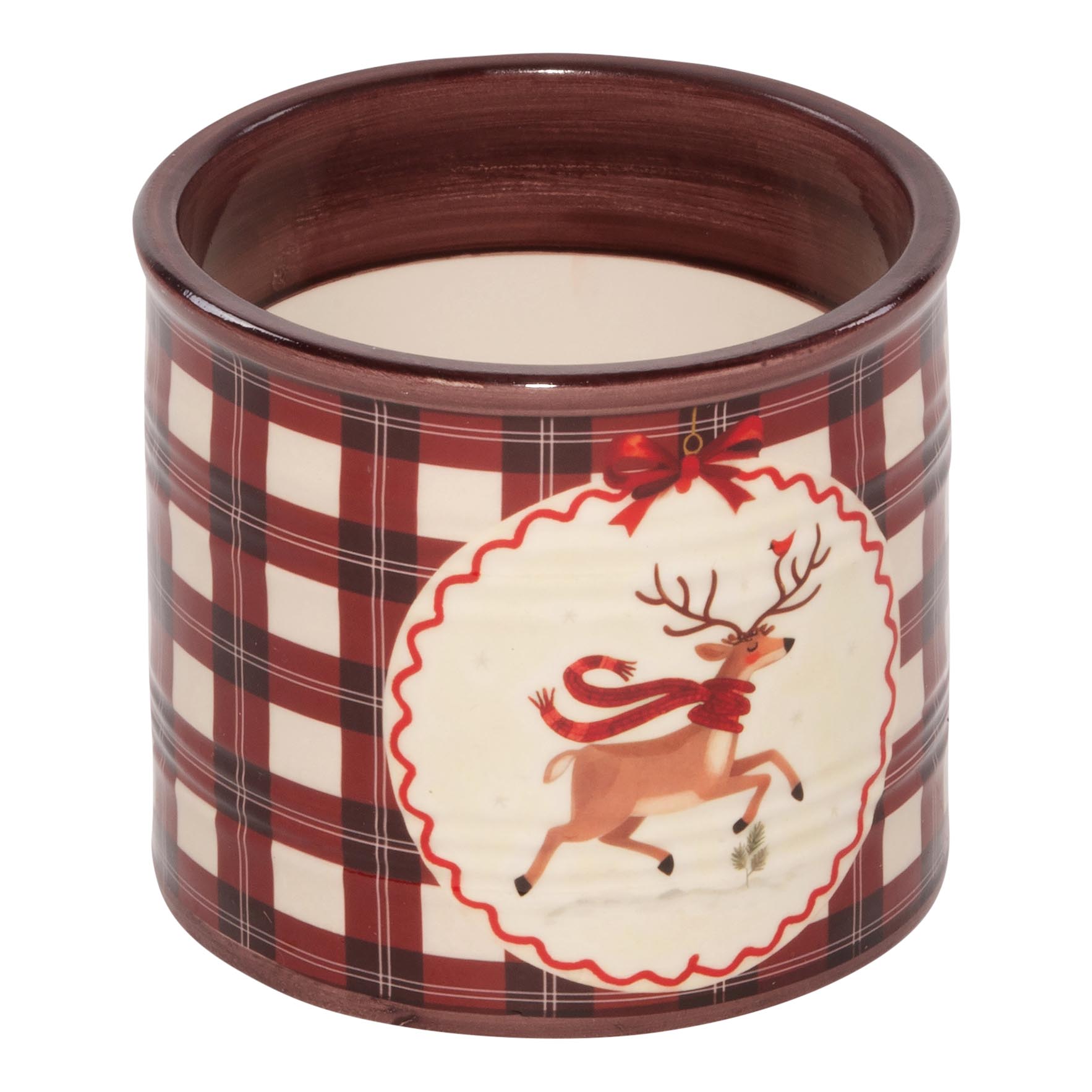 Dekoratief | Bloempot 'Hopping Deer', rood/wit, keramiek, 10x10x9cm | A269048