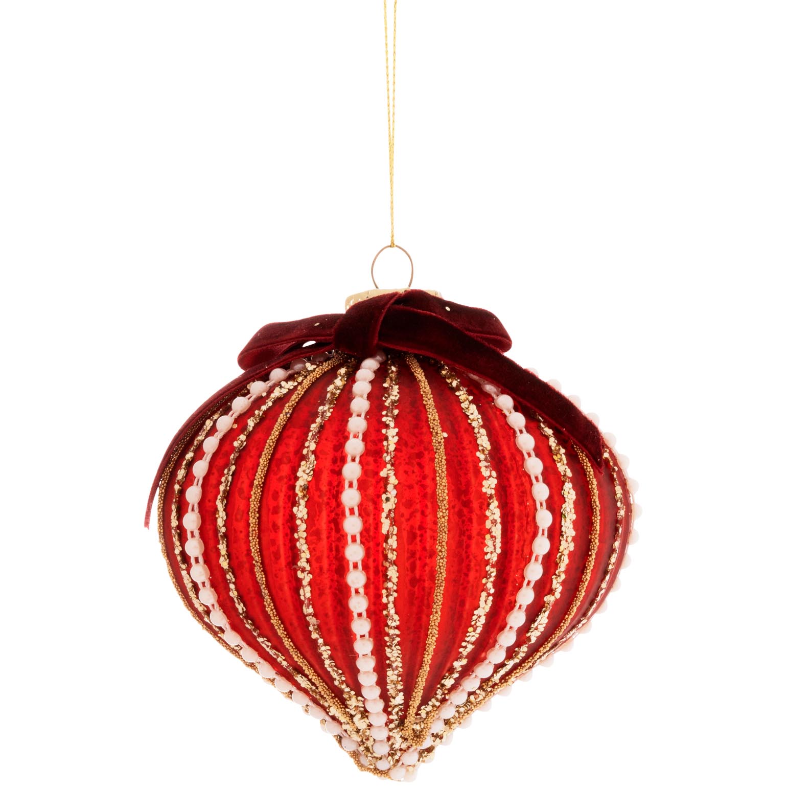Dekoratief | Hanger bal m/parels, rood, glas, 10x10cm | A269041