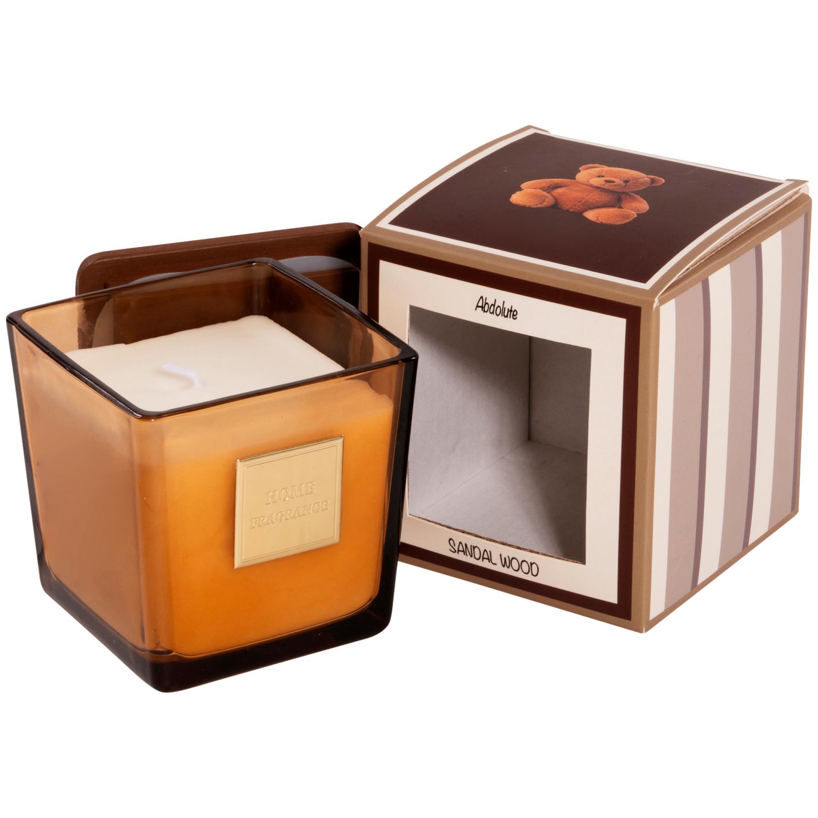 Dekoratief | Geurkaars 'Sandal Wood', glas/wax, 10x10x10cm | A269037