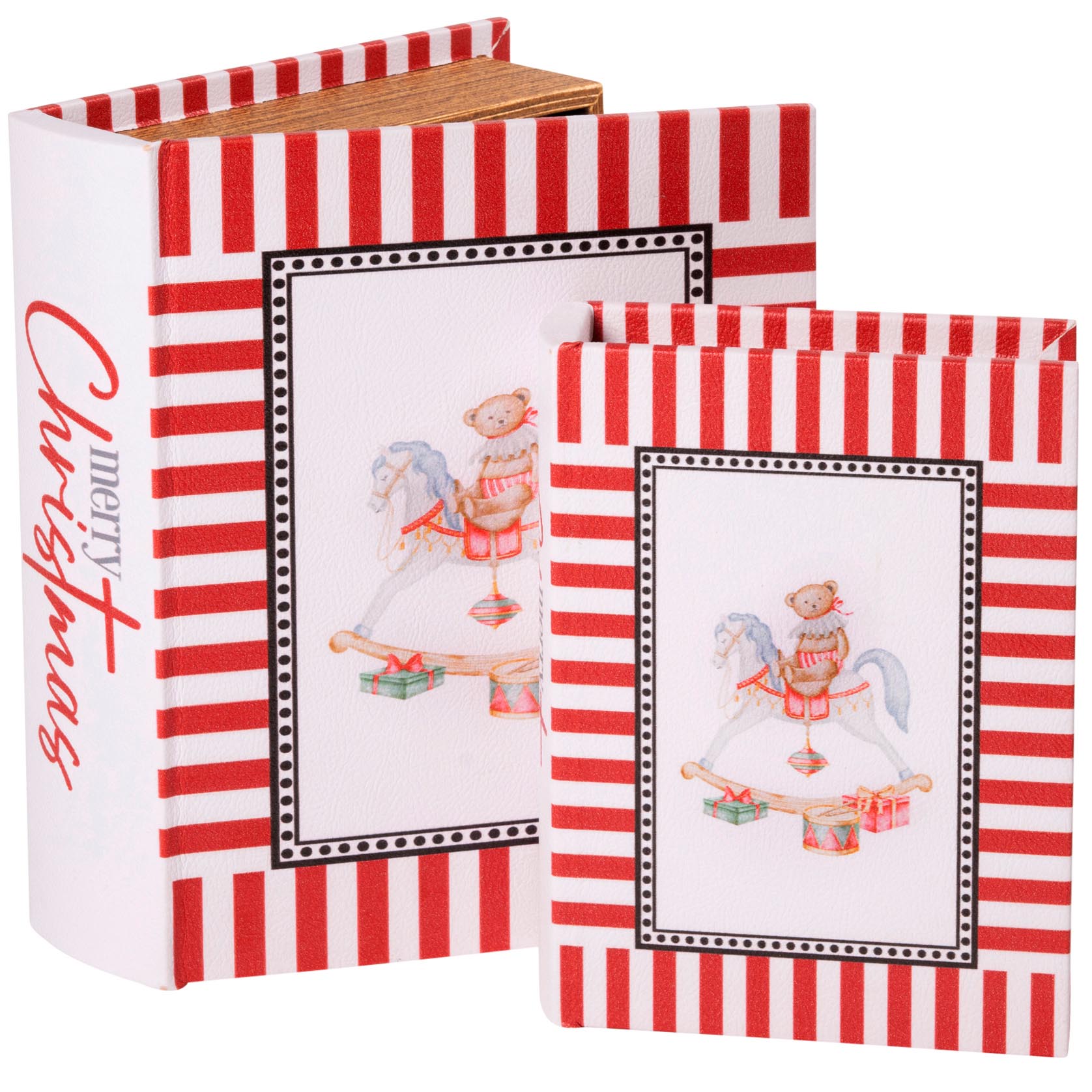 Dekoratief | Set 2 boekdozen 'Rocking Horse', hout/pvc, 22x17x6cm | A269010