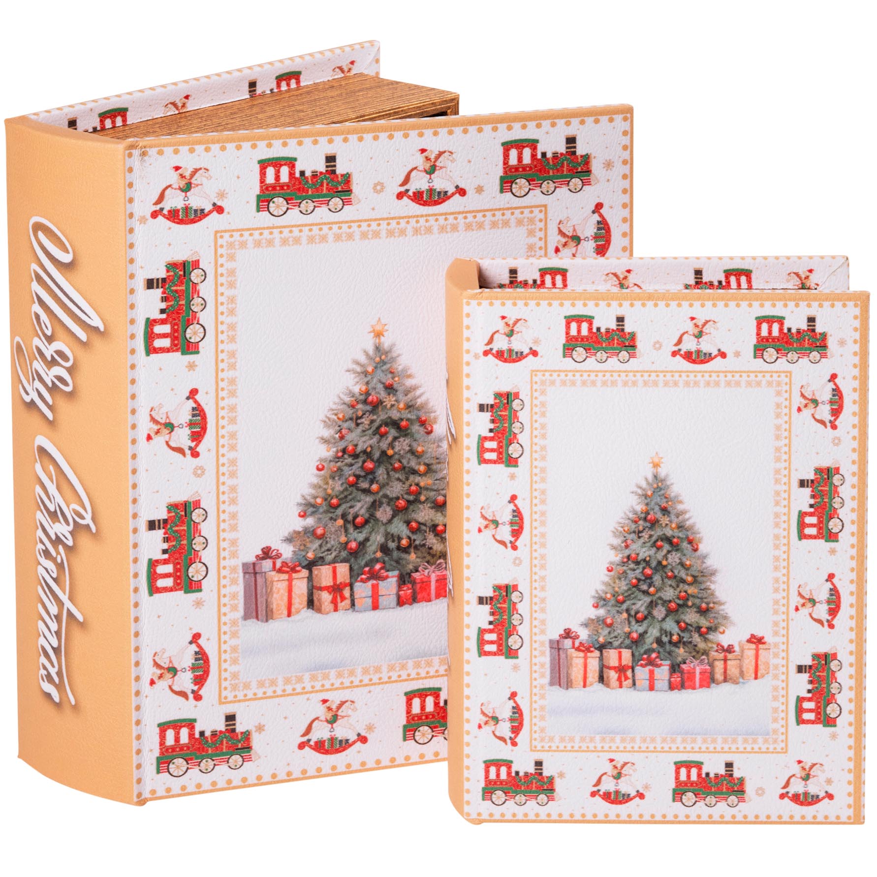 Dekoratief | Set 2 boekdozen 'Christmas Morning', hout/pvc, 22x17x6cm | A269011