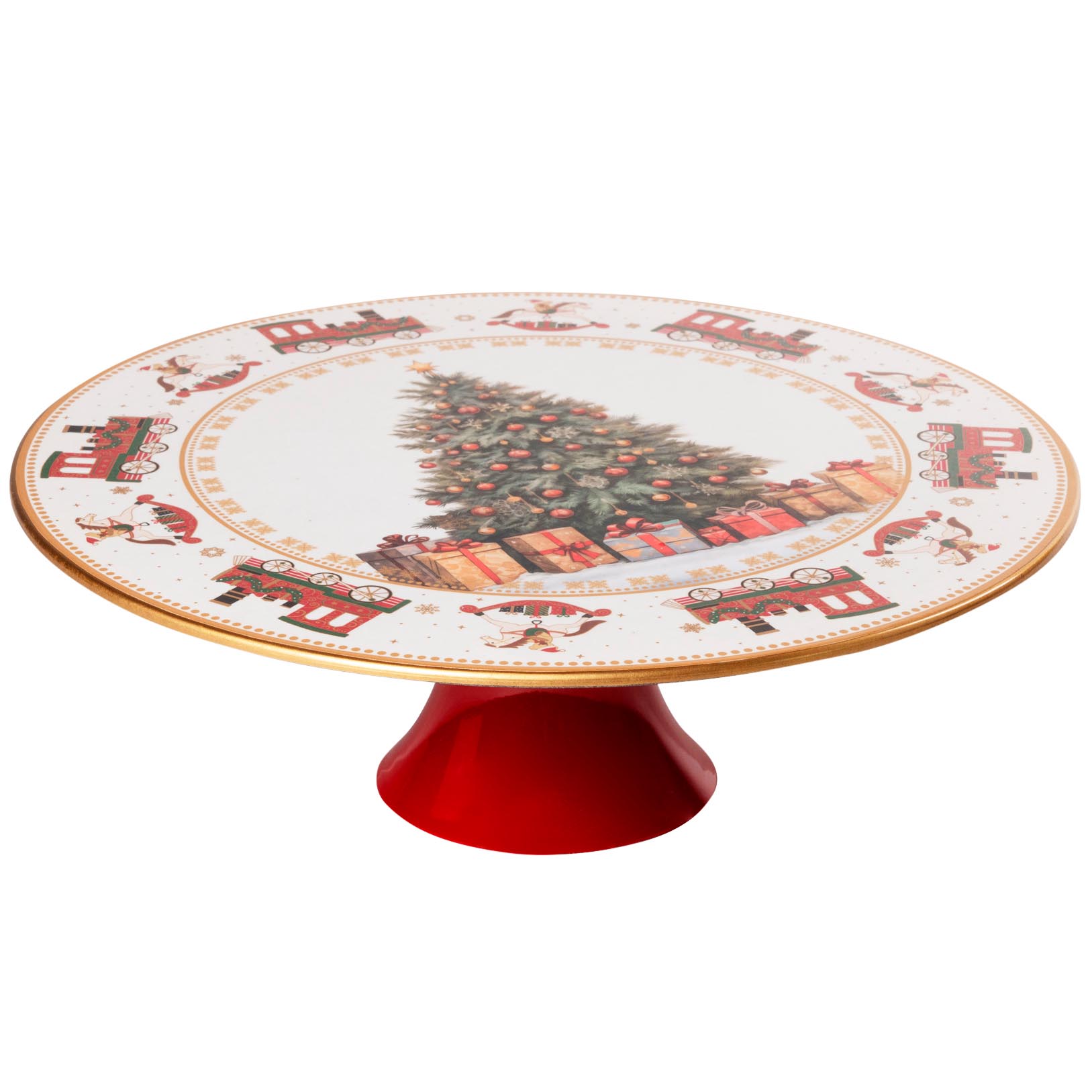 Dekoratief | Taartschotel op voet 'Christmas Morning', rood, pvc, 29x29x10cm | A269009
