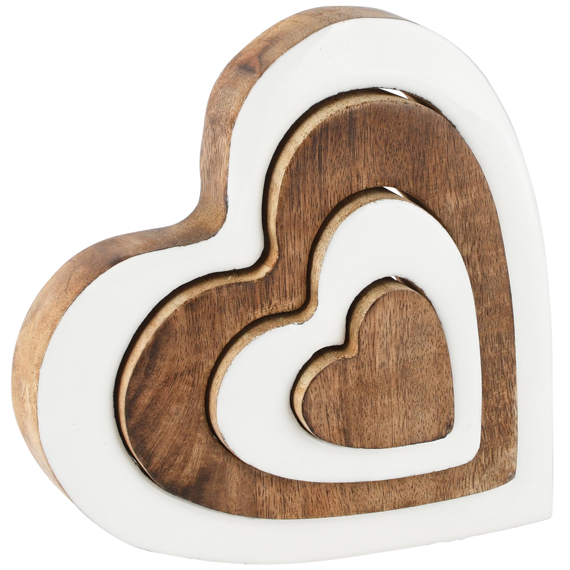 Dekoratief | Deco harten puzzel, naturel/wit, hout/enamel, 20x3x20cm | A268227