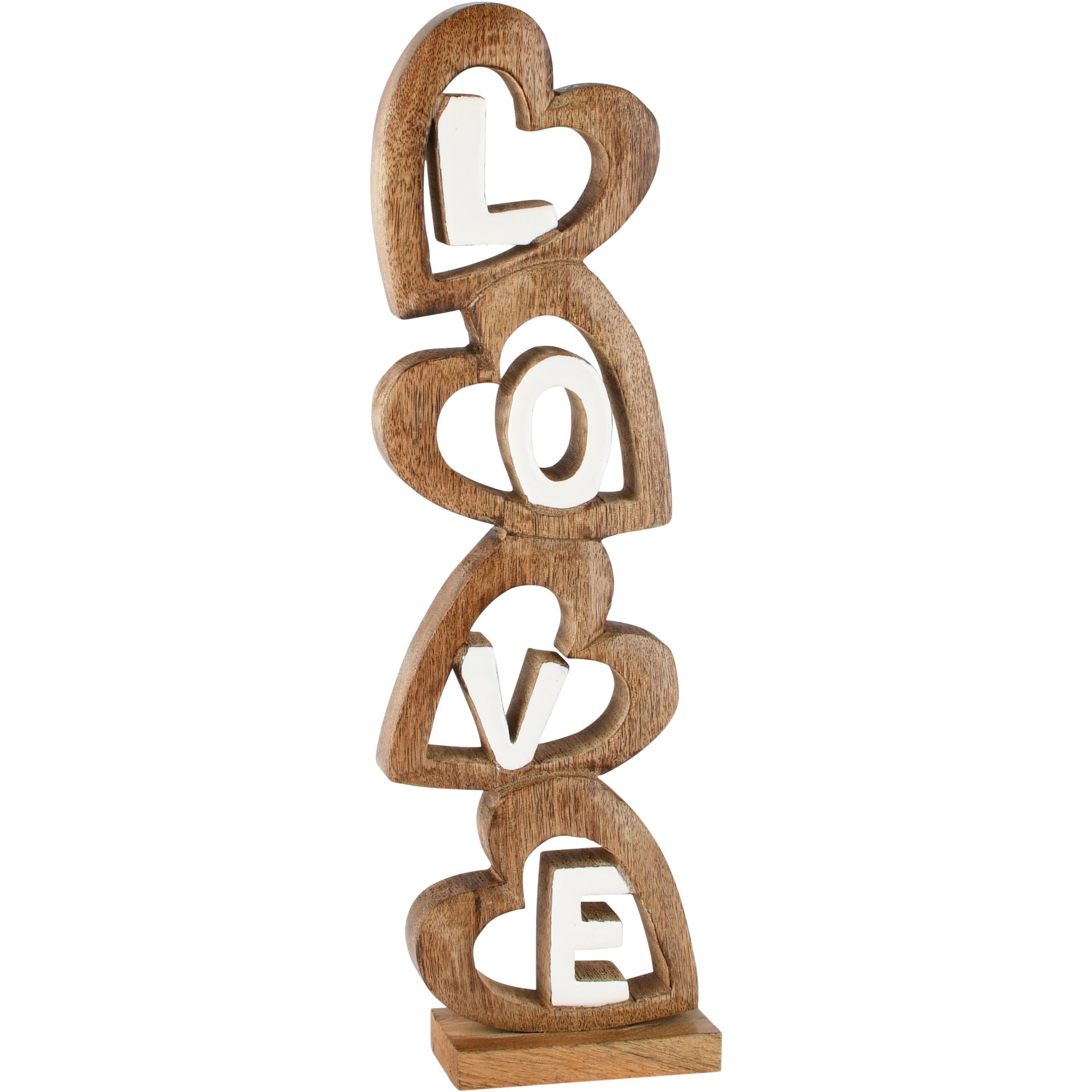 Dekoratief | Deco stapel harten 'Love', naturel/wit, hout, 12x5x42cm | A268224