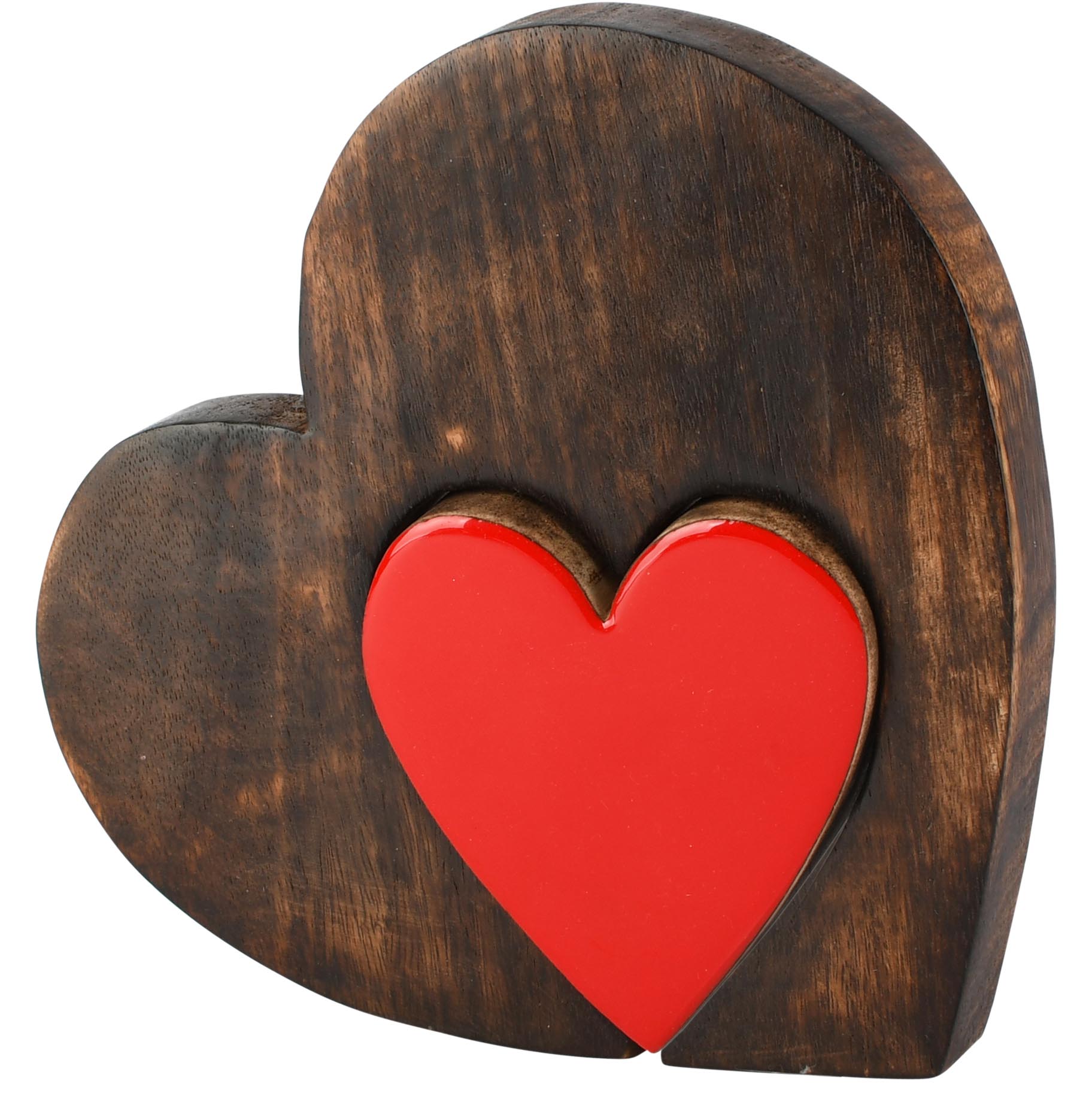 Dekoratief | Deco hart puzzel, bruin/rood, hout/enamel, 20x3x20cm | A268218