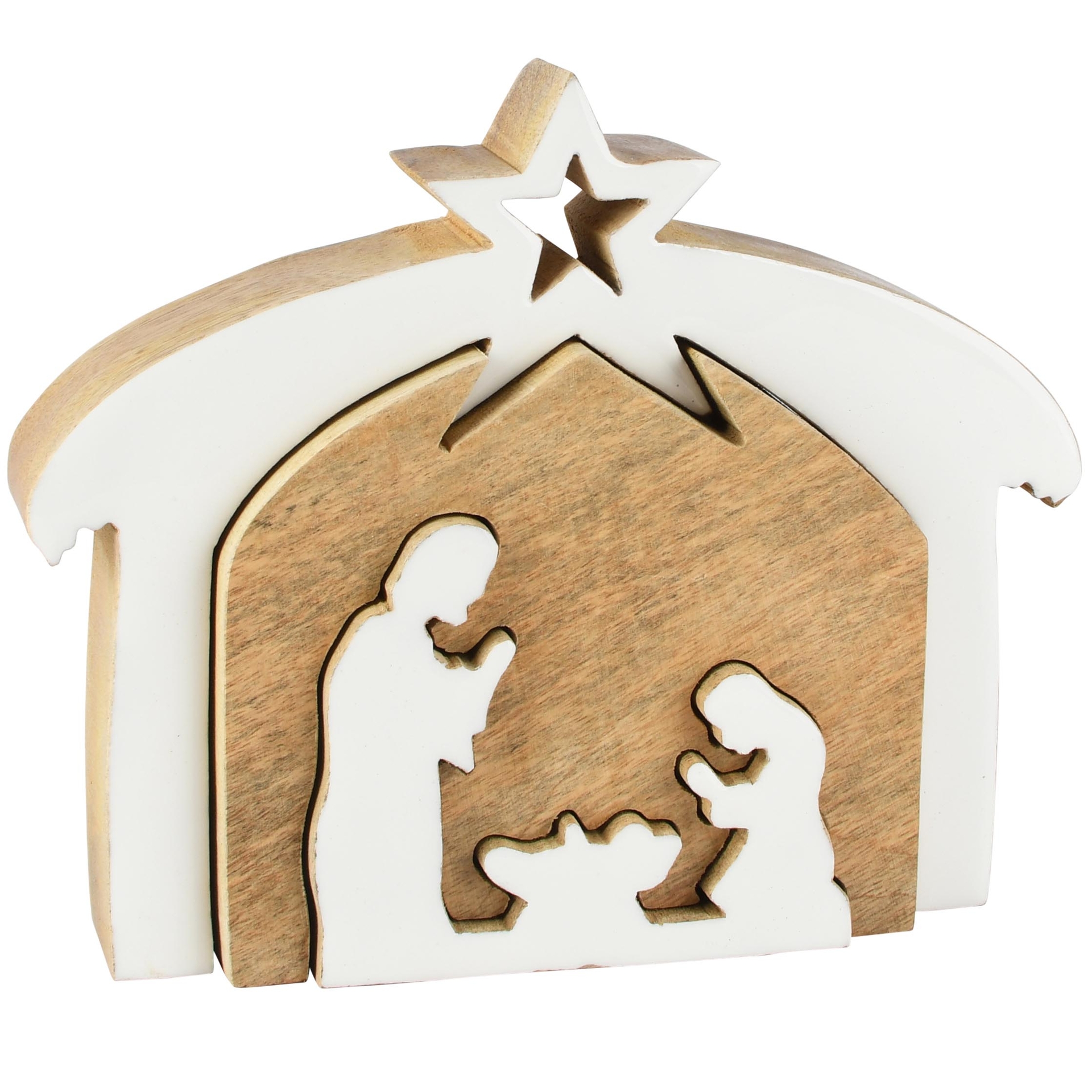 Dekoratief | Kerststal puzzel, wit/naturel, hout/enamel, 21x4x18cm | A268216