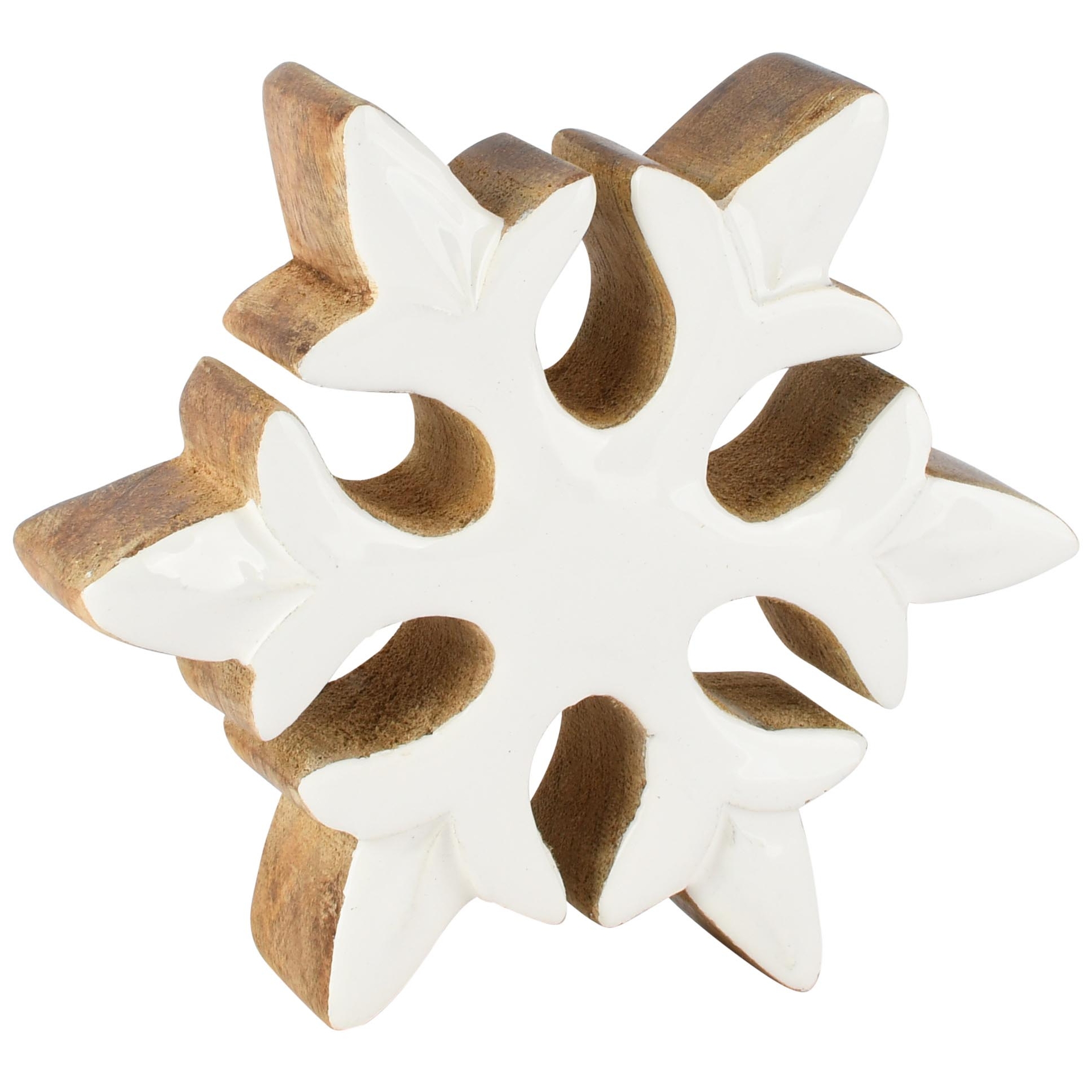 Dekoratief | Deco sneeuwvlok, wit/naturel, hout/enamel, 17x4x17cm | A268215