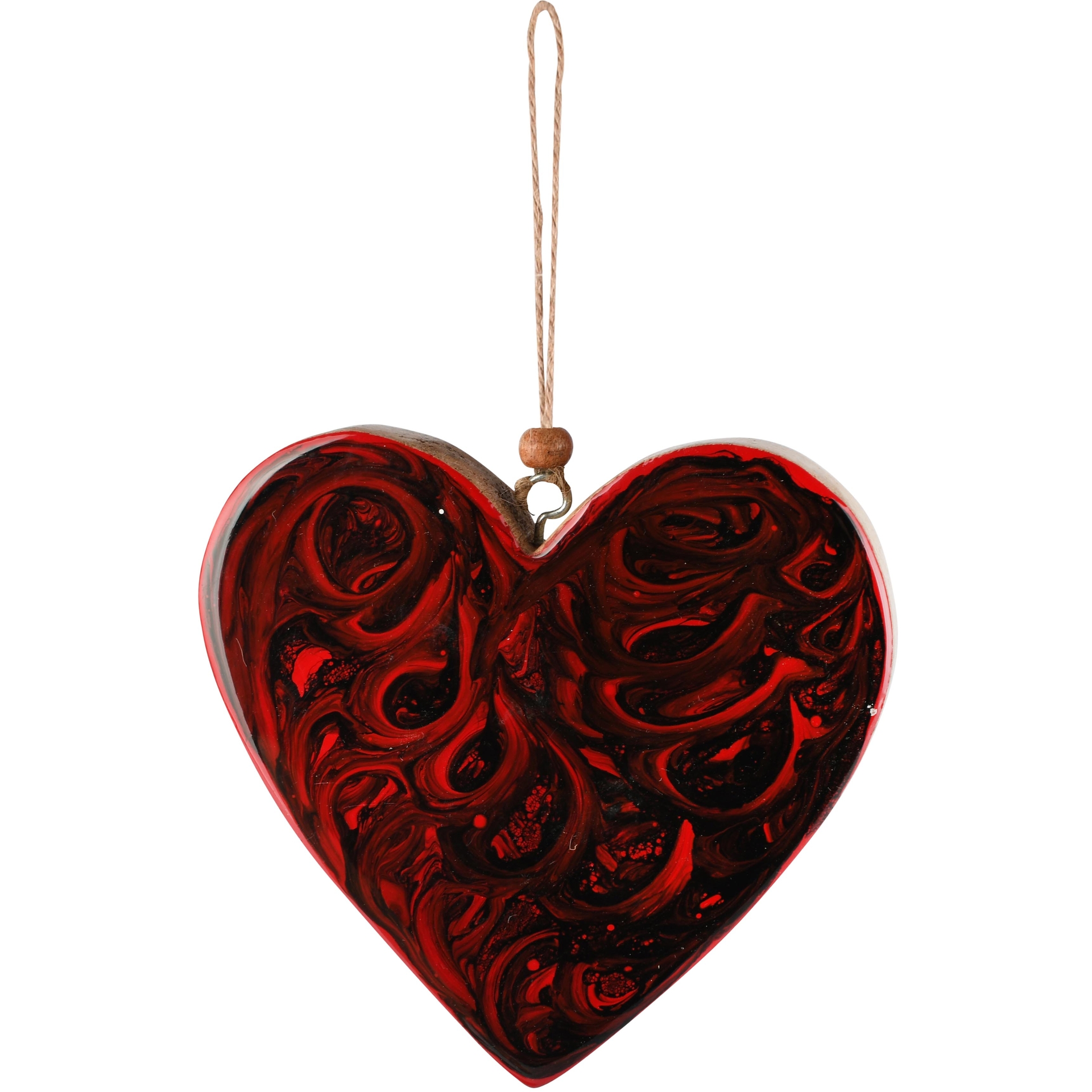 Dekoratief | Hanger hart 'Roses', rood, hout/enamel, 12x2x12cm | A268211