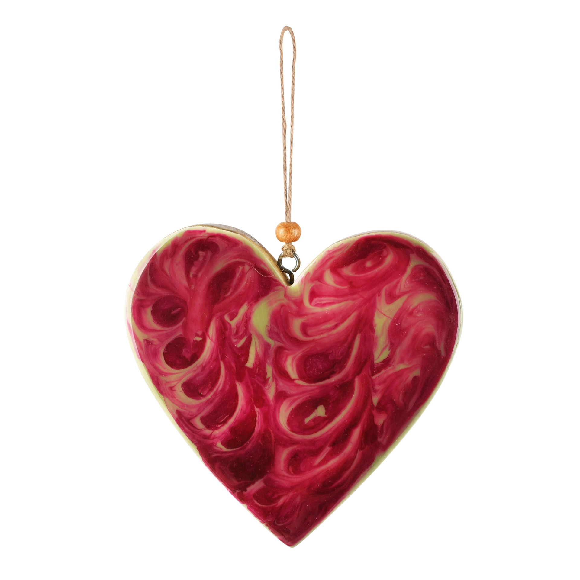 Dekoratief | Hanger hart 'Brushed', rood/naturel, hout/enamel, 10x2x10cm | A268208