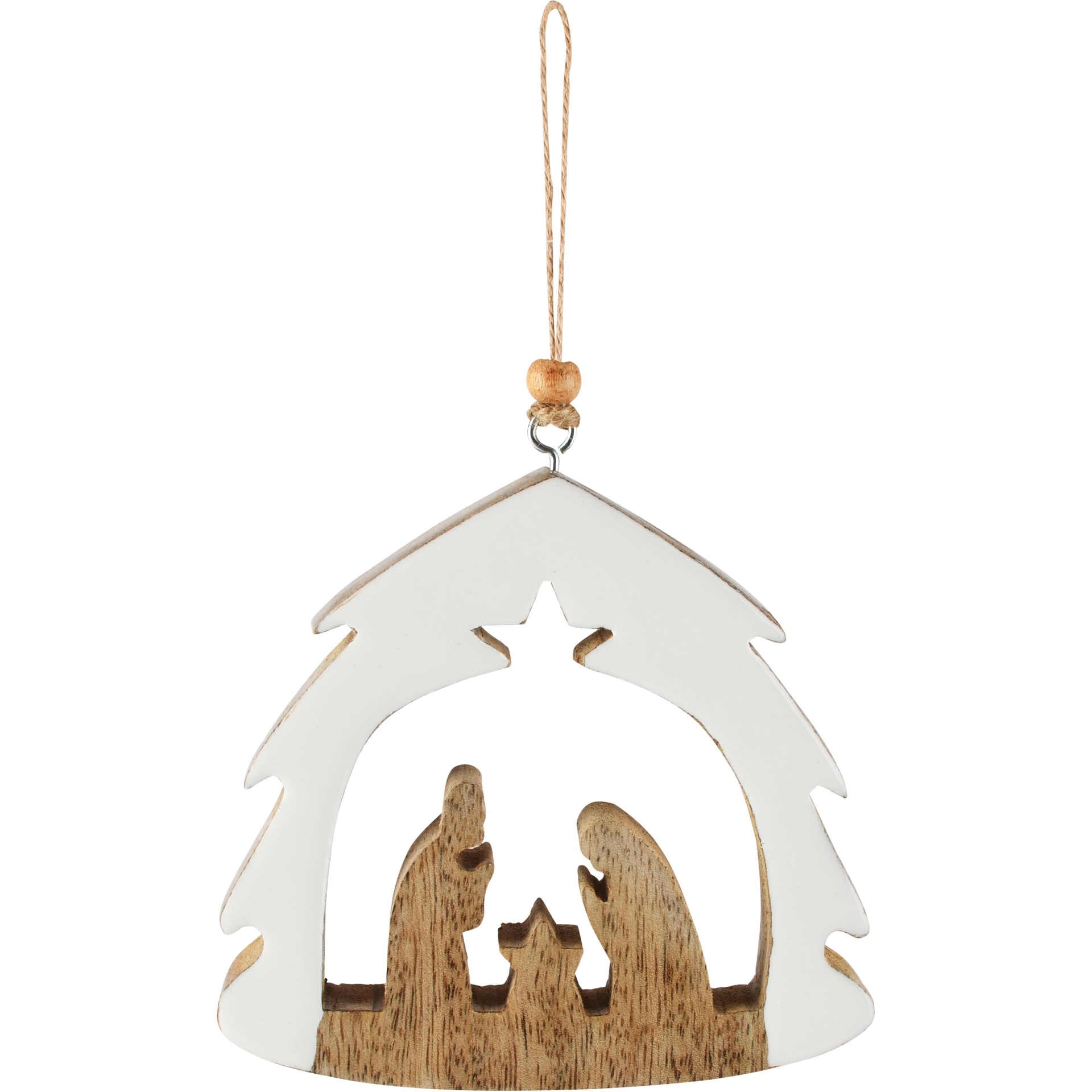 Dekoratief | Hanger kerststalfiguren, wit/naturel, hout/enamel, 12x2x11cm | A268207