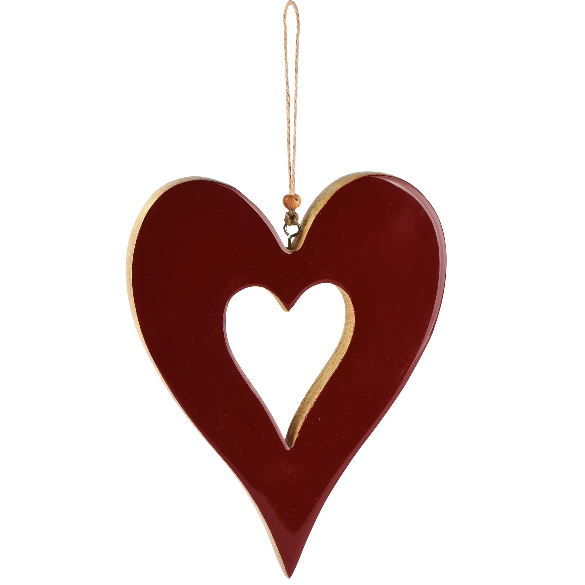 Dekoratief | Hanger hart, bordeaux, hout/enamel, 16x2x21cm | A268206