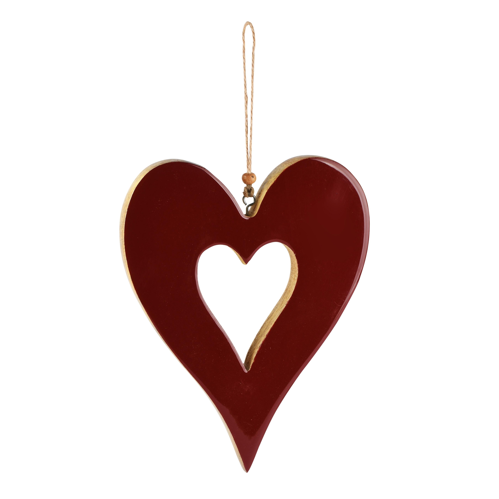 Dekoratief | Hanger hart, bordeaux, hout/enamel, 12x2x16cm | A268205