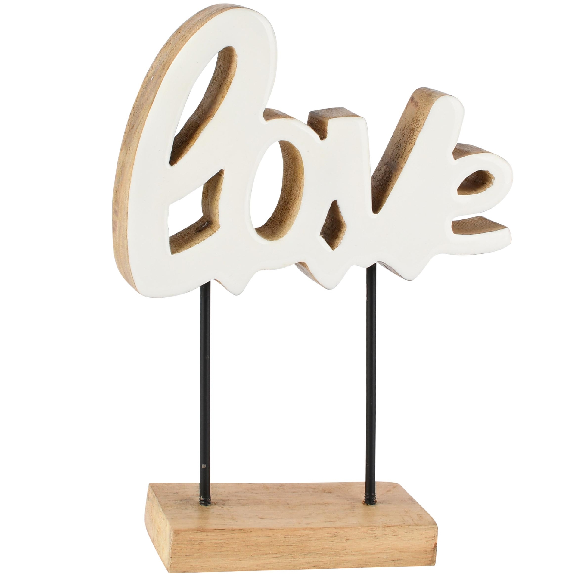 Dekoratief | Deco 'Love' op voet, wit/naturel, hout/enamel, 15x5x20cm | A268201
