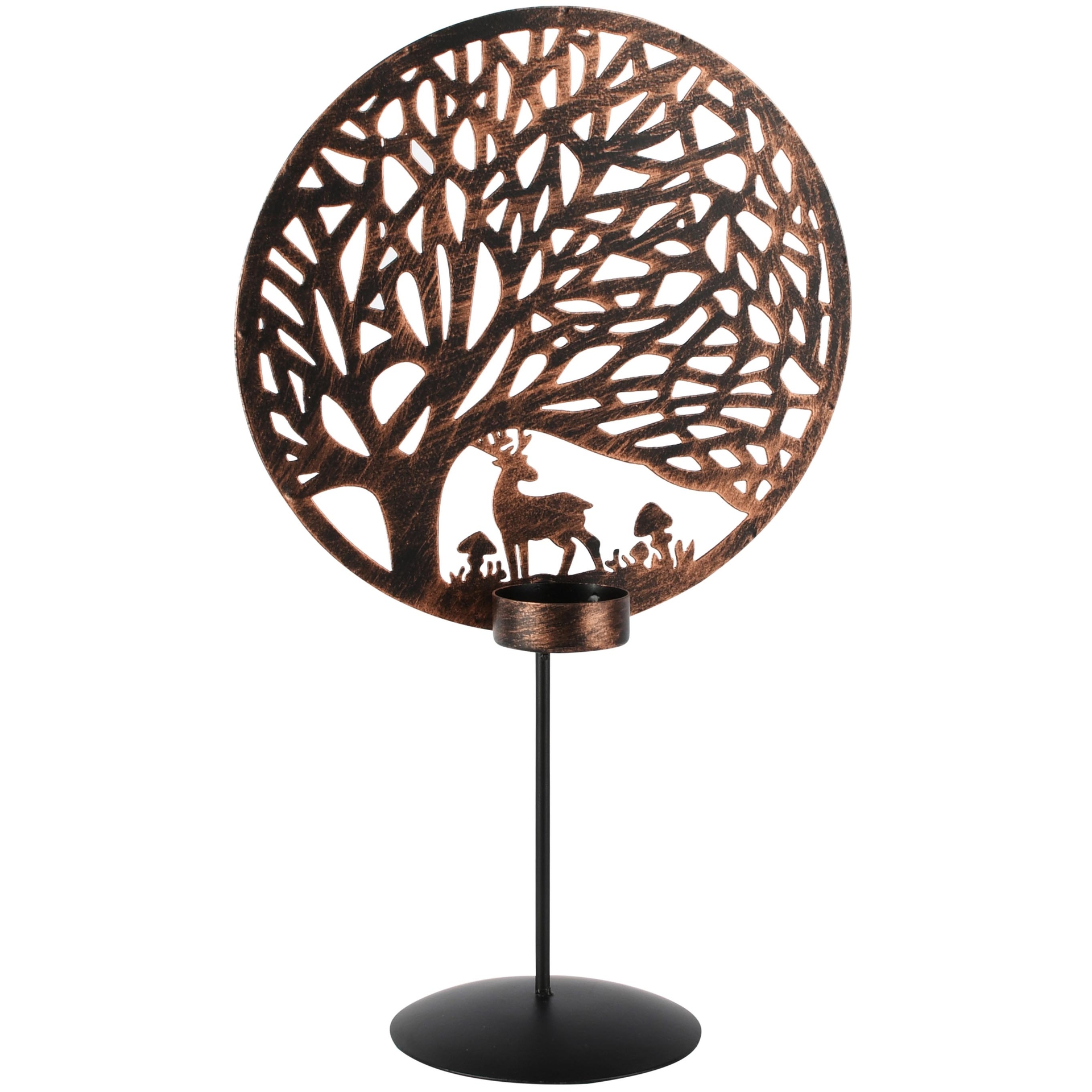 Dekoratief | Theelichthouder 'Deer Life Tree', zwart/goud, metaal, 20x11x35cm | A268197