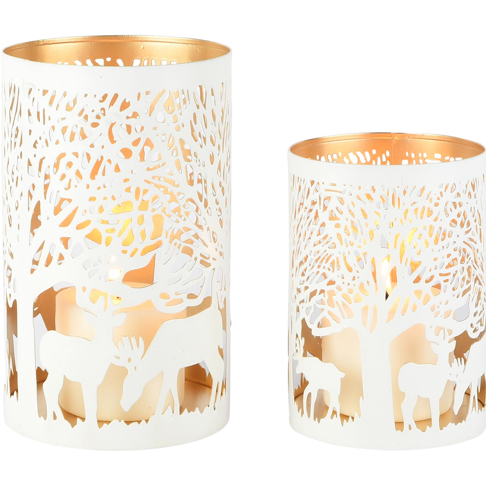 Dekoratief | Set 2 Waxinelichthouders 'Majestic Deer', wit/goud, metaal, 12x12x20cm | A268177
