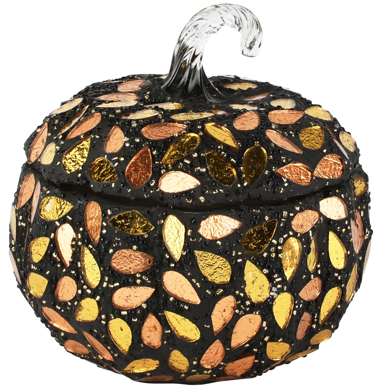 Dekoratief | Pompoen geurkaars 'Copper Leaf', glas/wax, 12x12x12cm | A268157